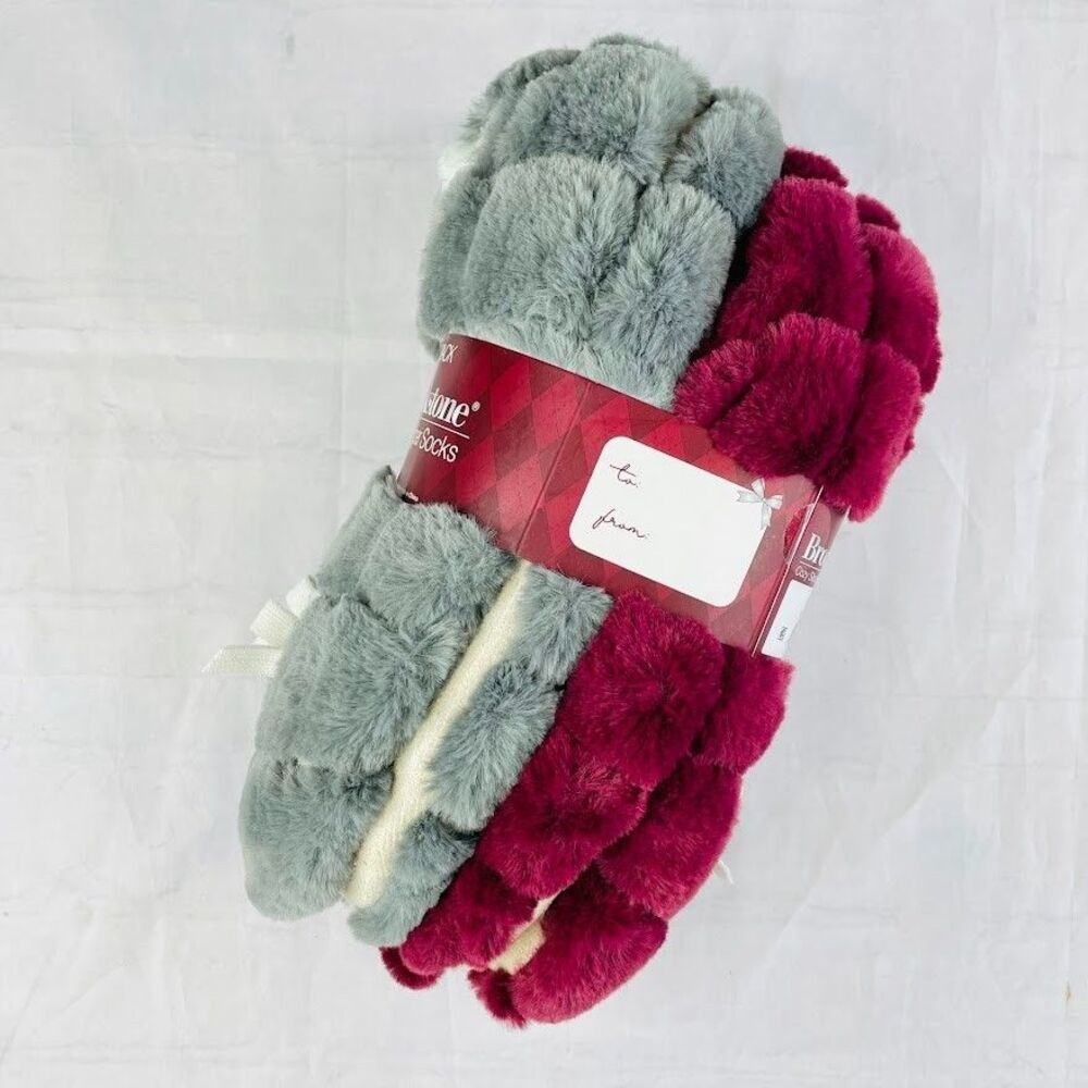 Brookstone Fuzzy Slipper Socks Womens Size Large 7-9.5 Anti-Slip Grippers 2 Pack